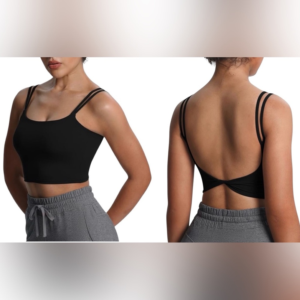 Black Double-Strap Crop Tank Top
